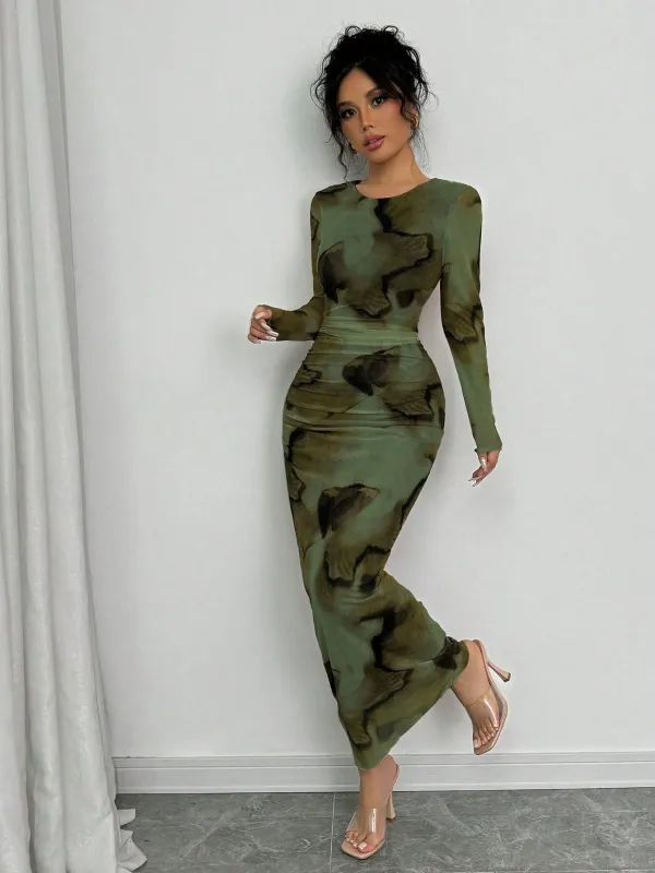 Elegant Gradient Long Sleeve Slimming Women's Dress made by Negative