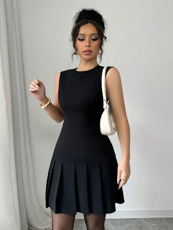 The Romantic Whisper | Elegant Black Pleated Mini Dress sold by Negative
