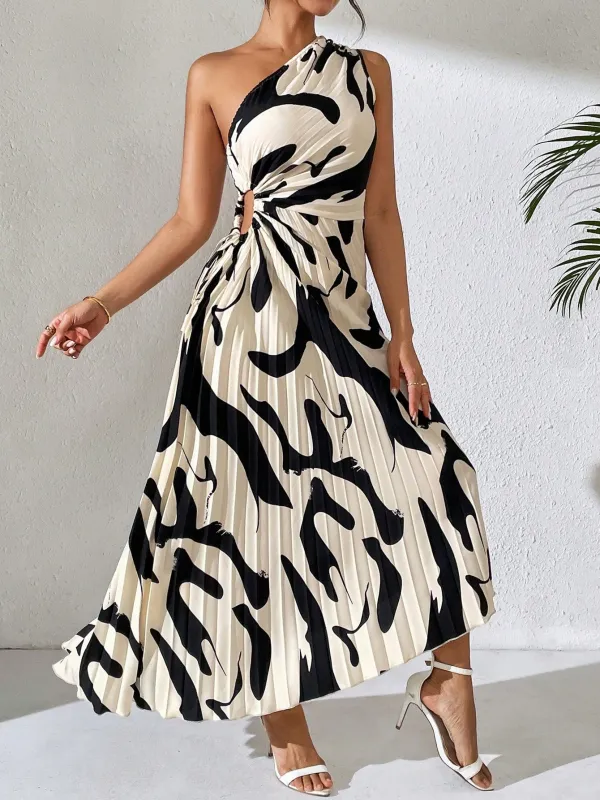 Summer Off-Shoulder Hollow-Out Printed Dress Maxi Women Outfit made by Negative