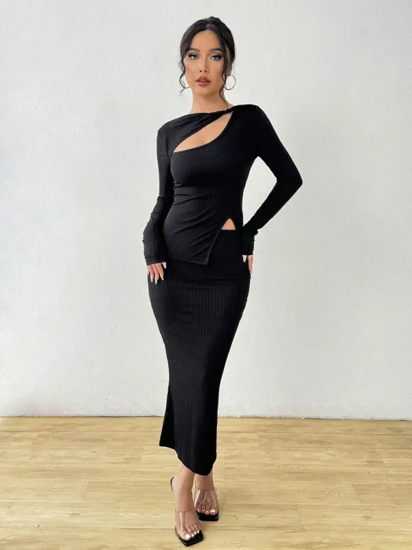 Cut Out Asymmetrical Hem Tee & Skirt sold by Negative