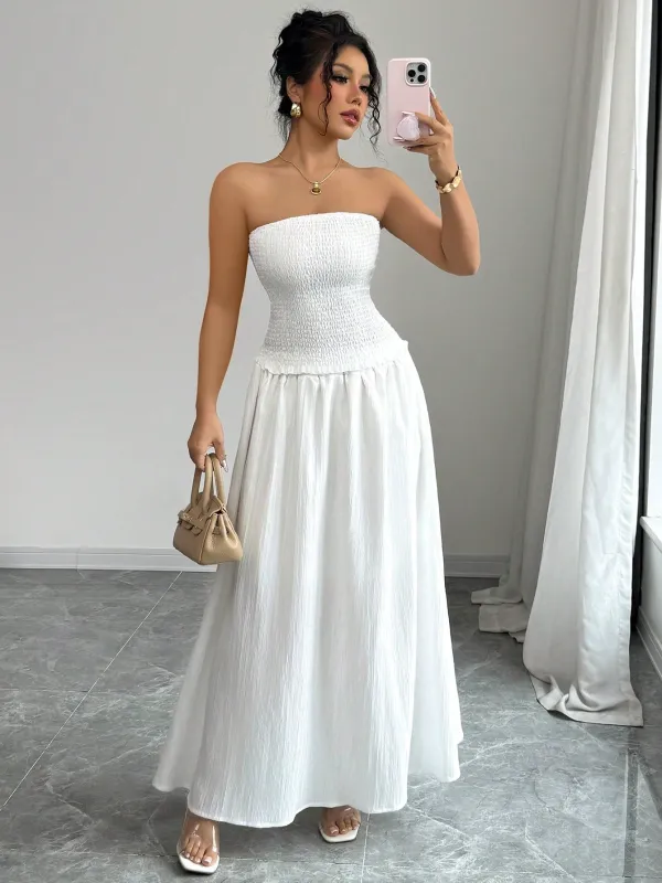 2pcs/Set Women Sleeveless Crop Top And Mid-Length Skirt, White sold by Negative