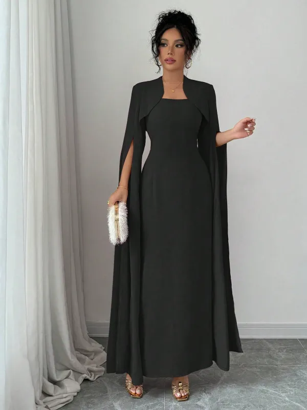 Elegant Elegant Short Jacket With Split Long Sleeves, Fitted Waist Party Dress Suit With Dress For Women made by Negative