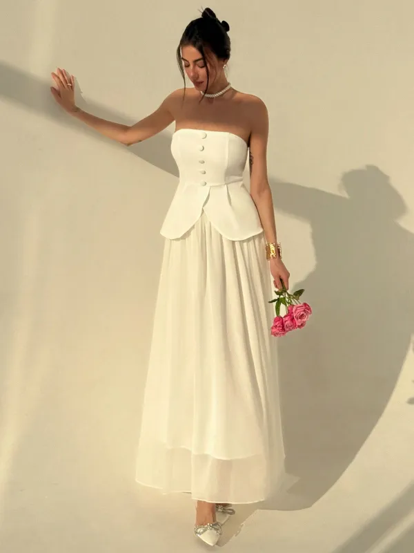Elegant Simple Commuter Romantic Big Flare Skirt With Camisole Vest Top made by Negative