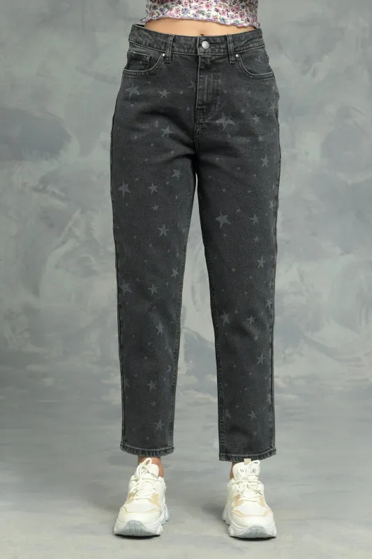 Star Pattern Mom Fit Jeans made by Negative