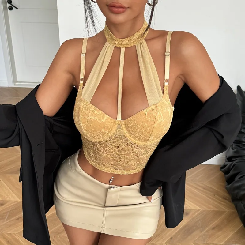 Sxy bra hot girl mesh fishbone halter neck design camisole sold by Negative