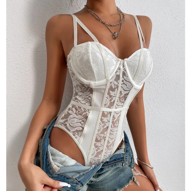 Lace Street | Lace Stitching Slim Bodysuit made by Negative