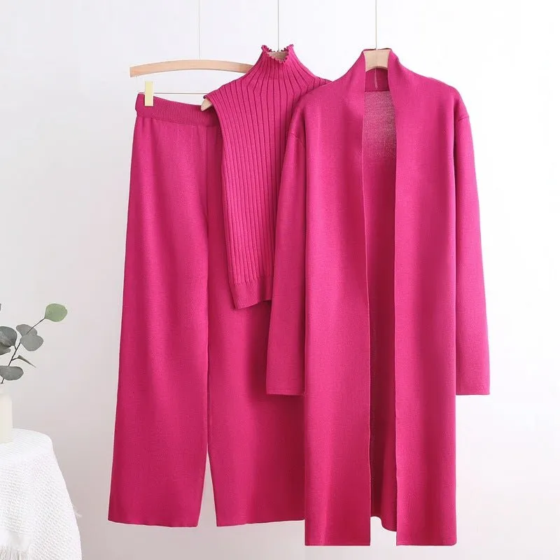 The Goddess Ensemble | Three-Piece High Collar Sweater & Wide Leg Pants Set made by Negative