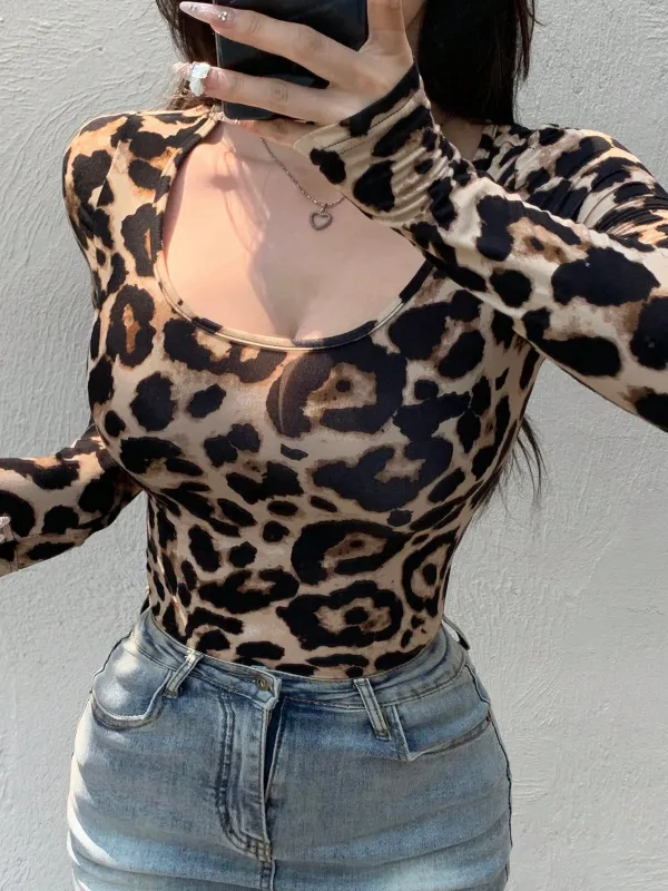 Women's Leopard Print Fitted Crew Neck T-Shirt sold by Negative