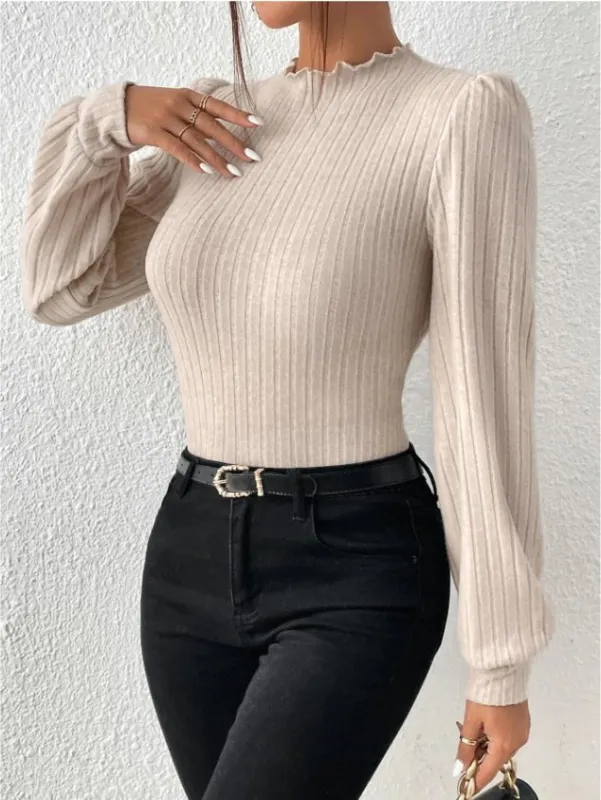 Trim high collar long sleeve slim witner top made by Negative