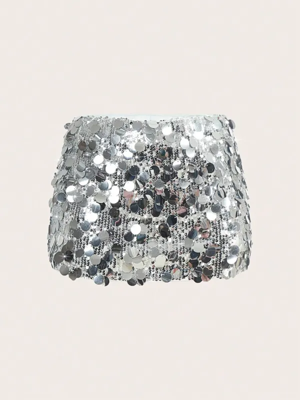 ICON Silver Low Rise Sequin Decor Bodycon Mini Skirt made by Negative