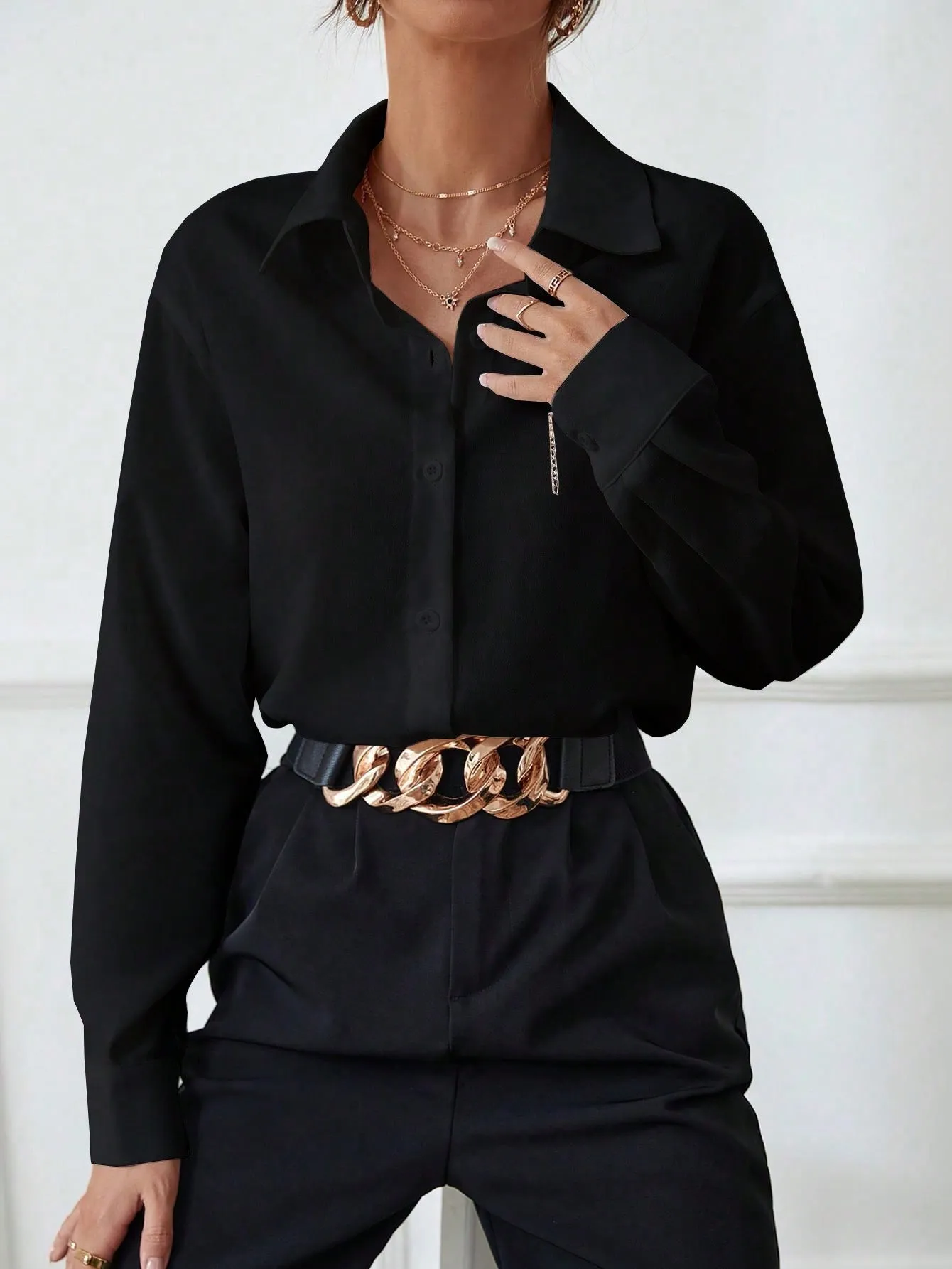 Privé Solid Button Front Shirt sold by Negative product image thumbnail 3
