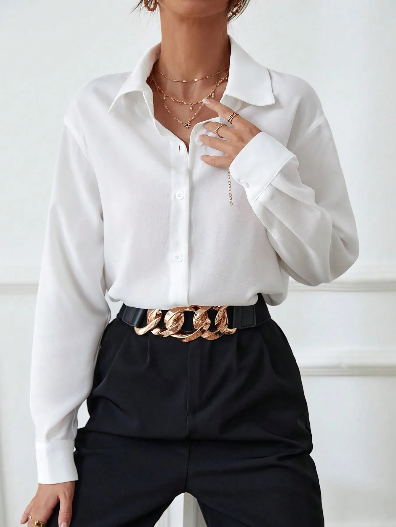 Privé Solid Button Front Shirt sold by Negative