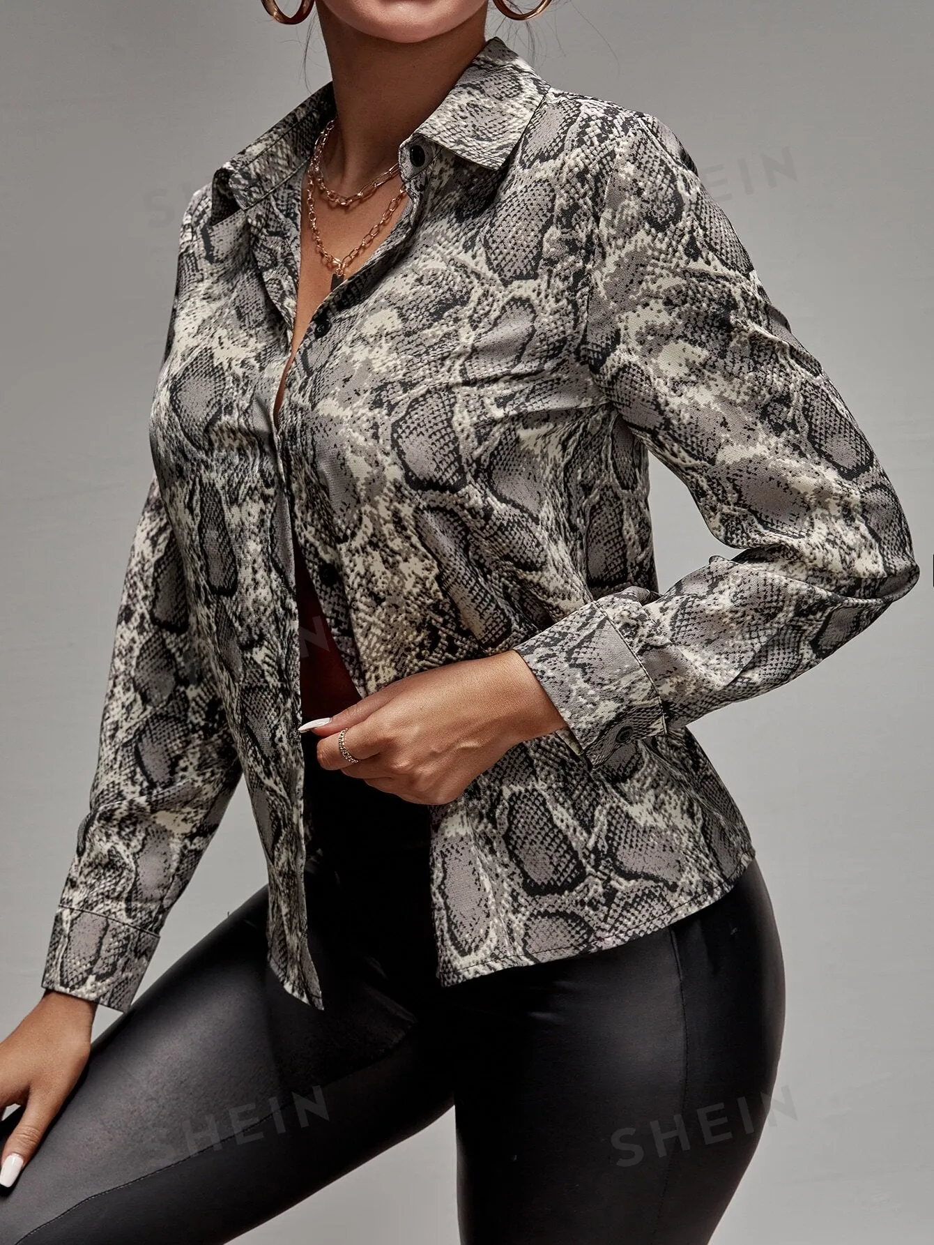 Lady Snakeskin Print Button Up Shirt sold by Negative product image thumbnail 3
