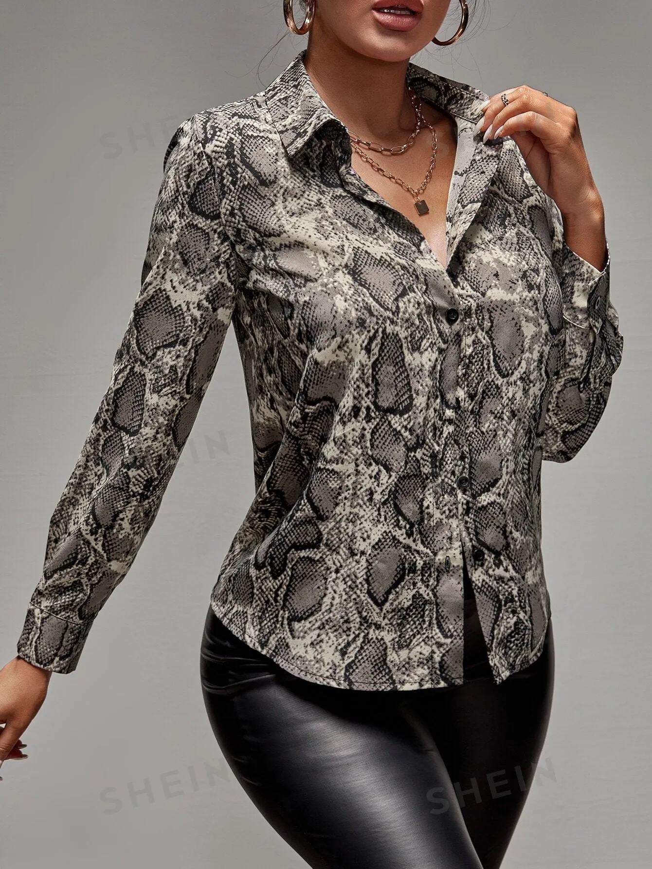 Lady Snakeskin Print Button Up Shirt sold by Negative product image thumbnail 4