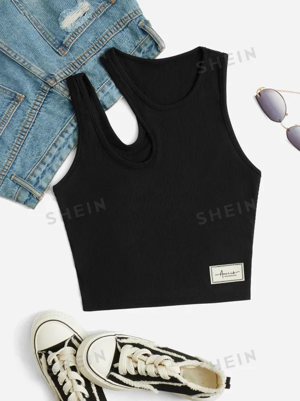 Mulvari Letter Patched Detail Cut Out Tank Top sold by Negative