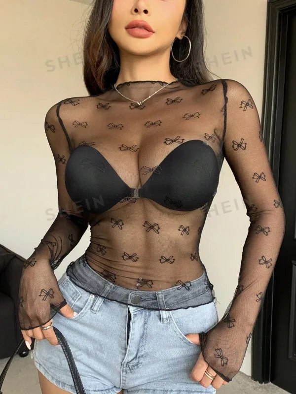 Ladies' Printed Simple Daily Mesh T-Shirt sold by Negative