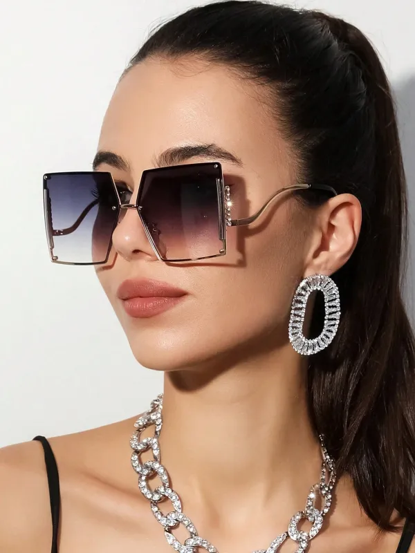 Rhinestone Decor Square Frame Oversized Fashion Glasses made by Negative