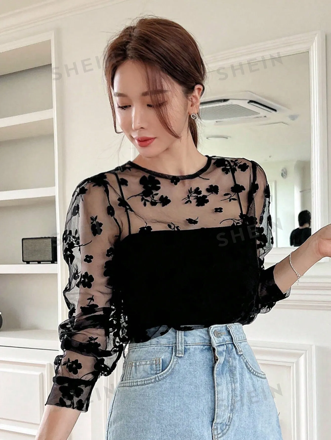 Floral Embroidery Mesh Top Without Cami Top sold by Negative product image thumbnail 5