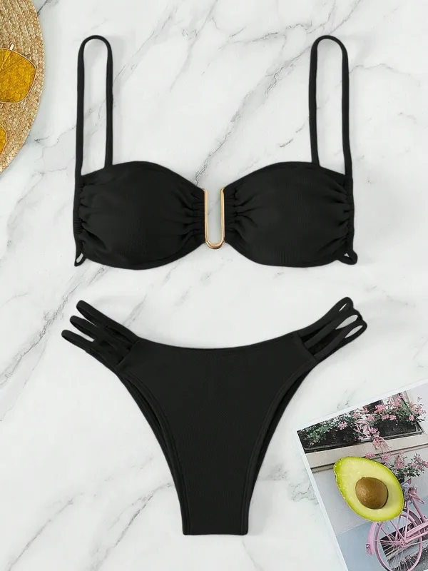 Black Carnival | U-Buckle Cut-Out Bikini Set made by Negative
