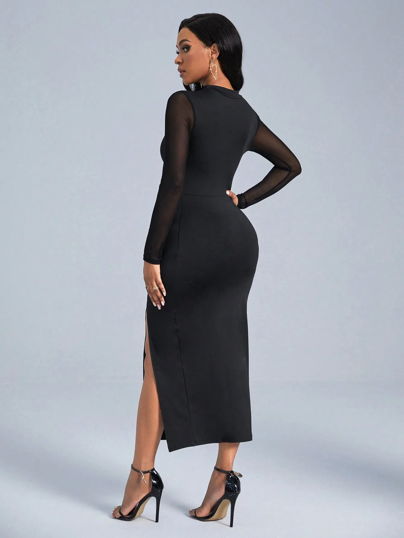 Slayr Cut Out Front Contrast Mesh Split Thigh Dress sold by Negative product image thumbnail 2