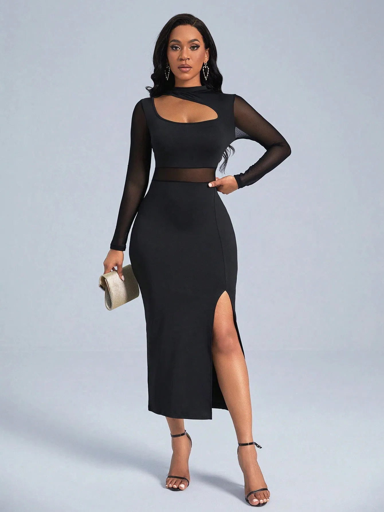 Slayr Cut Out Front Contrast Mesh Split Thigh Dress sold by Negative