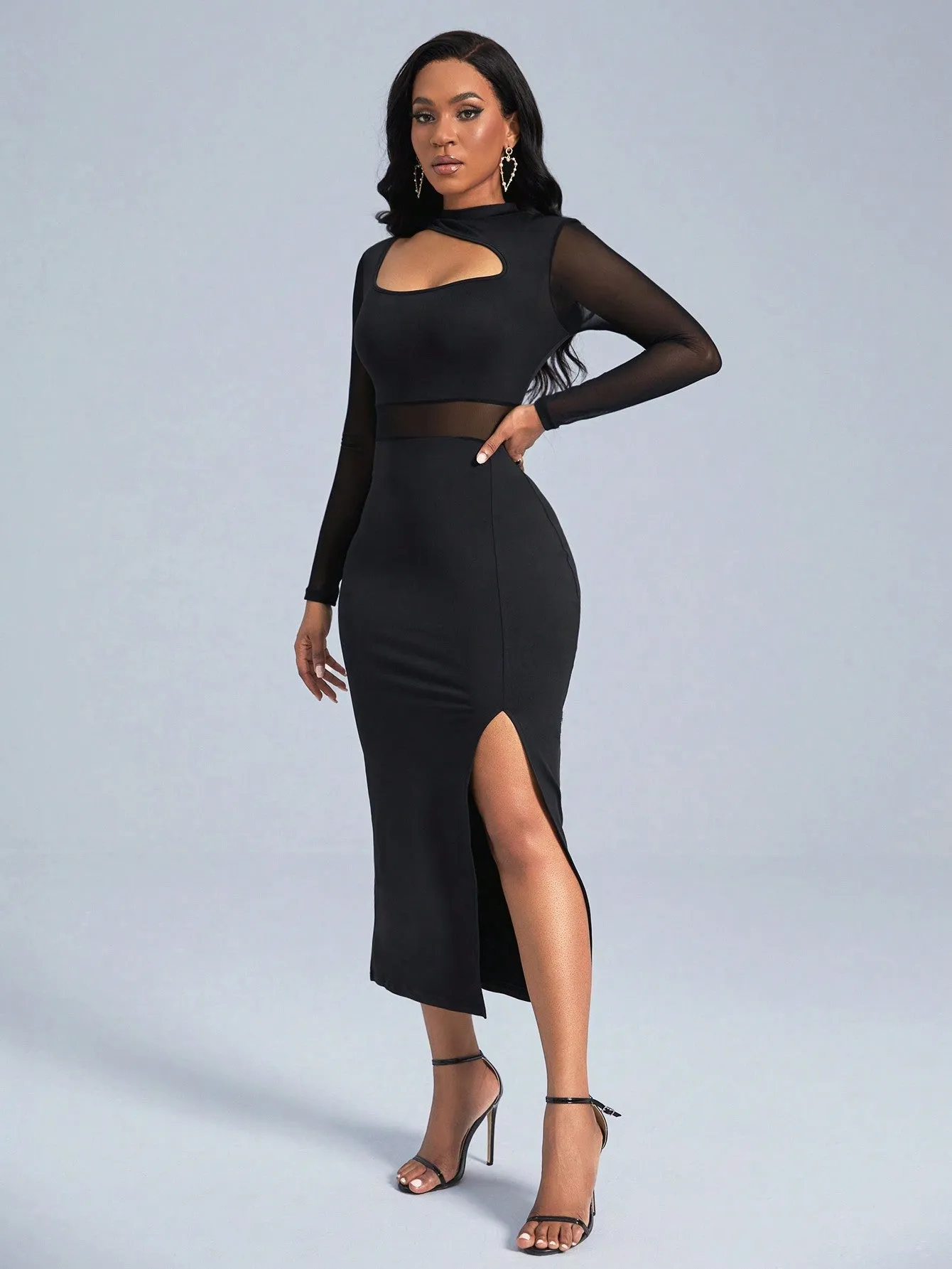 Slayr Cut Out Front Contrast Mesh Split Thigh Dress sold by Negative product image thumbnail 4