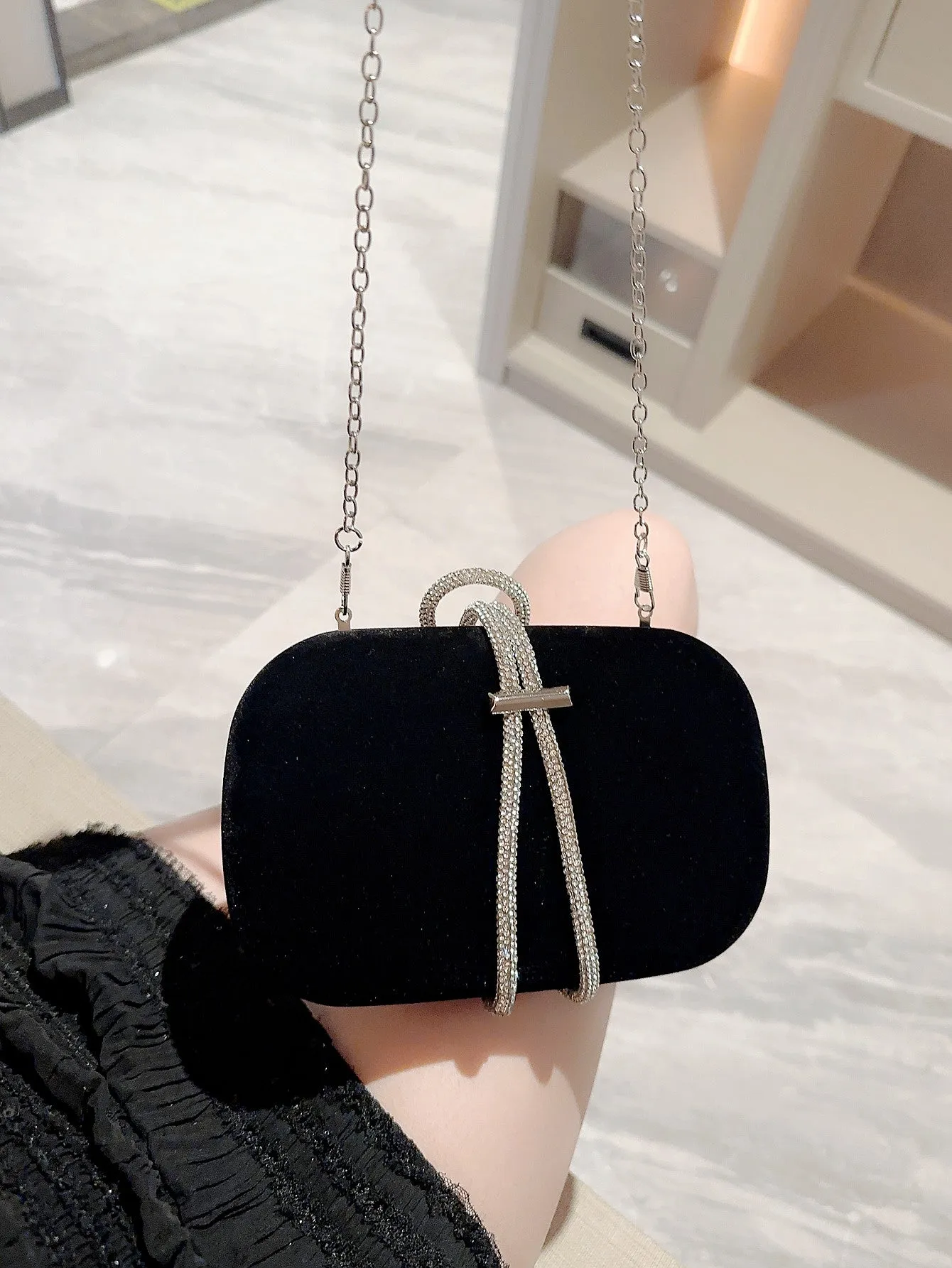 Metallic Diamond Decorated Box Clutch Evening Bag sold by Negative product image thumbnail 5