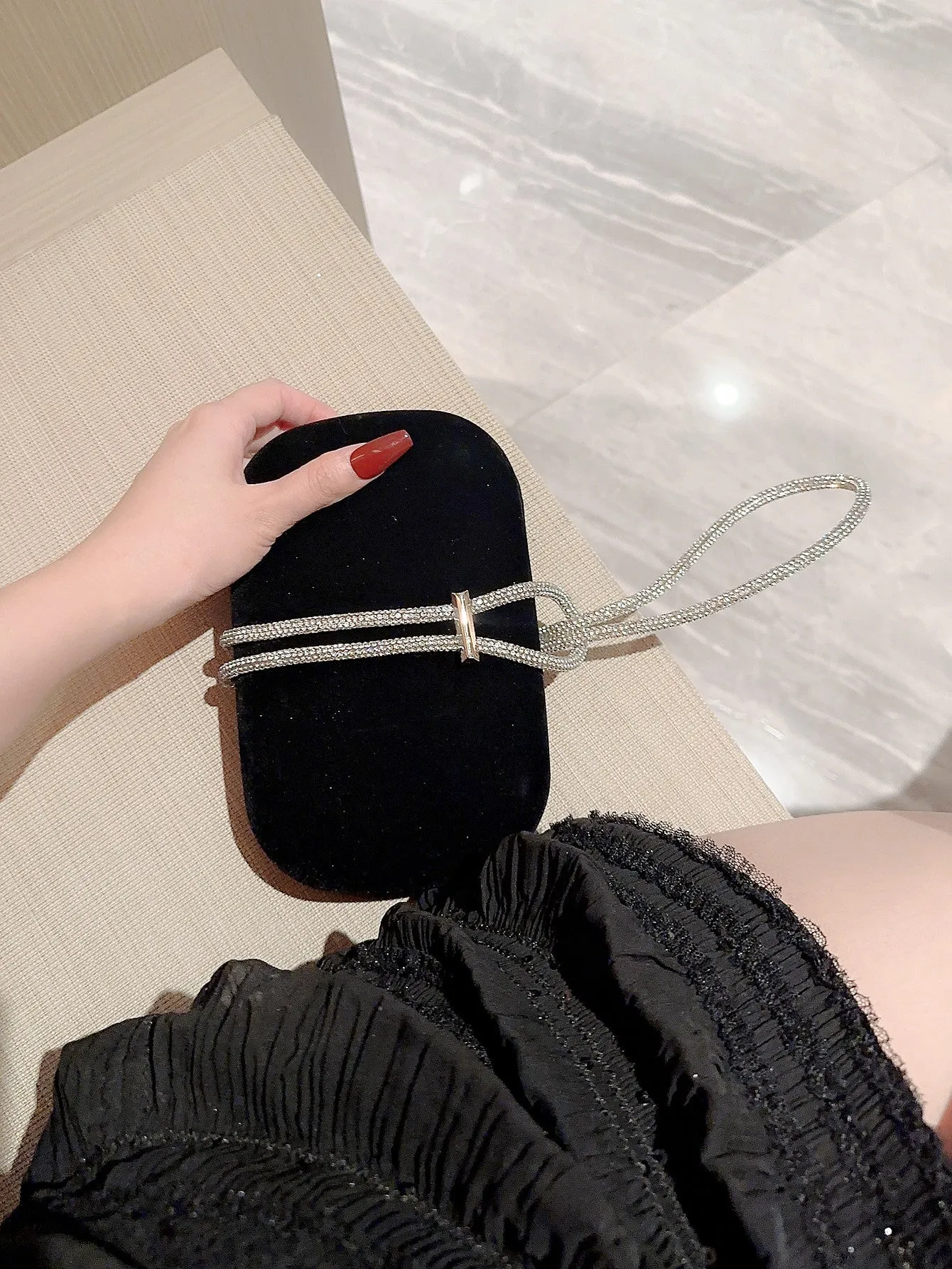 Metallic Diamond Decorated Box Clutch Evening Bag sold by Negative product image thumbnail 2