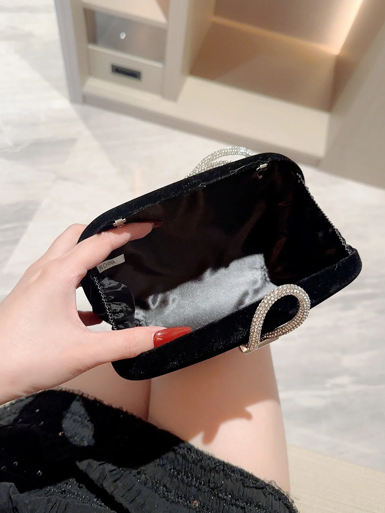 Metallic Diamond Decorated Box Clutch Evening Bag sold by Negative product image thumbnail 4
