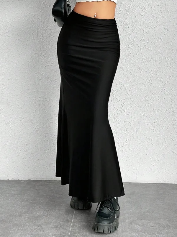 EZwear Solid Color Pleated Detail Skirt made by Negative