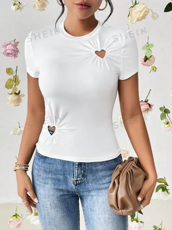 SHEIN Essnce Heart Cut Out Ruched Detail Tee made by Negative
