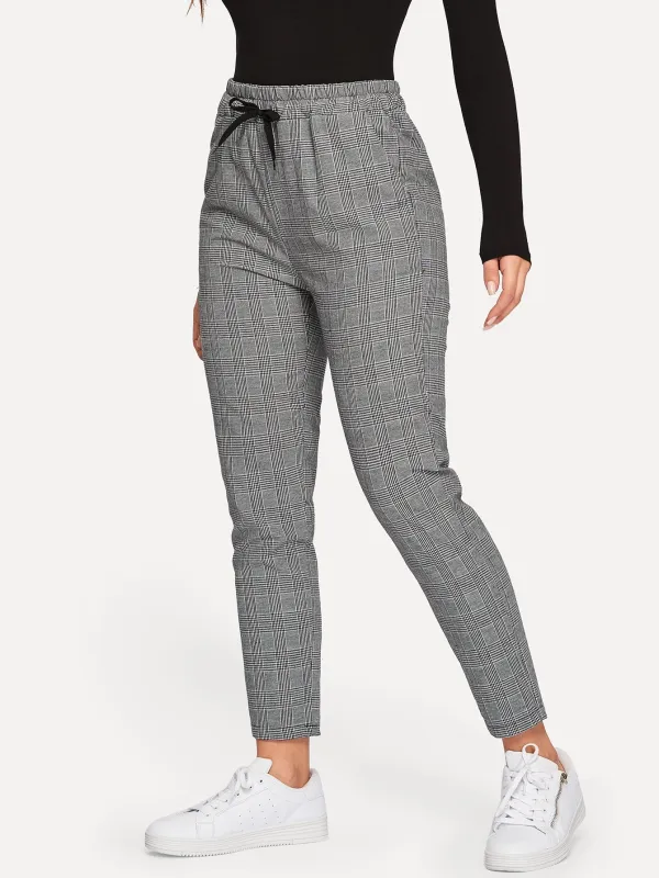 Glen Plaid Drawstring Ankle Cut Pants made by Negative