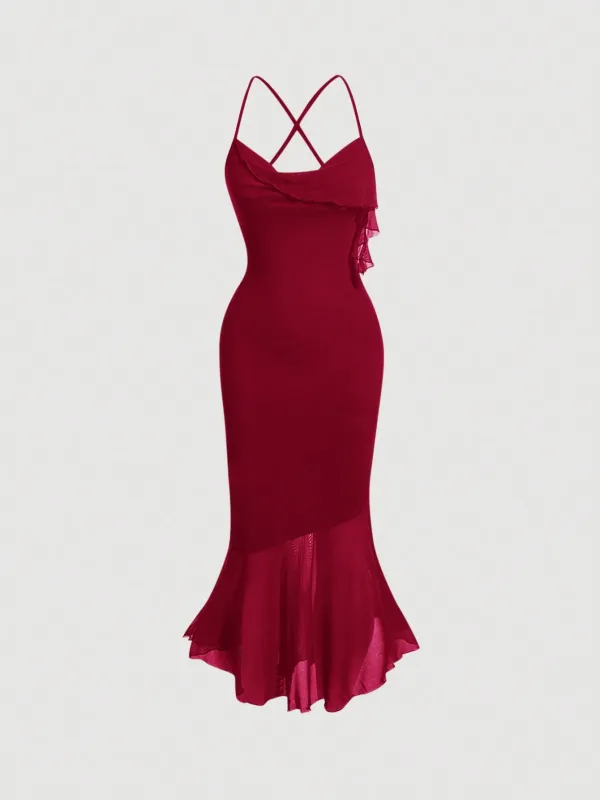 Asymmetric Collar Fish Tail Halterneck Dress made by Negative