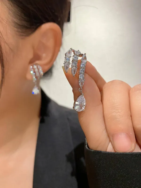 1pair Glamorous Copper Cubic Zirconia Water Drop Earrings made by Negative