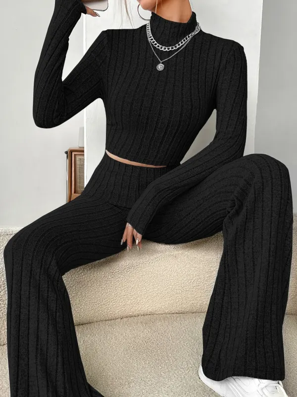 Mock Neck Crop Tee & Flare Leg Pants made by Negative