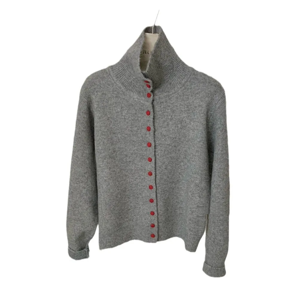 The Cozy Contrast | Solid Color High-Collar Wool Blend Cardigan FD sold by Negative product image thumbnail 5