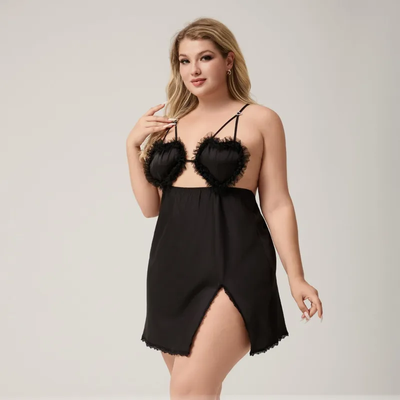 The Lace Temptation | Black Lace Satin Strap Mini Sleep Dress made by Negative