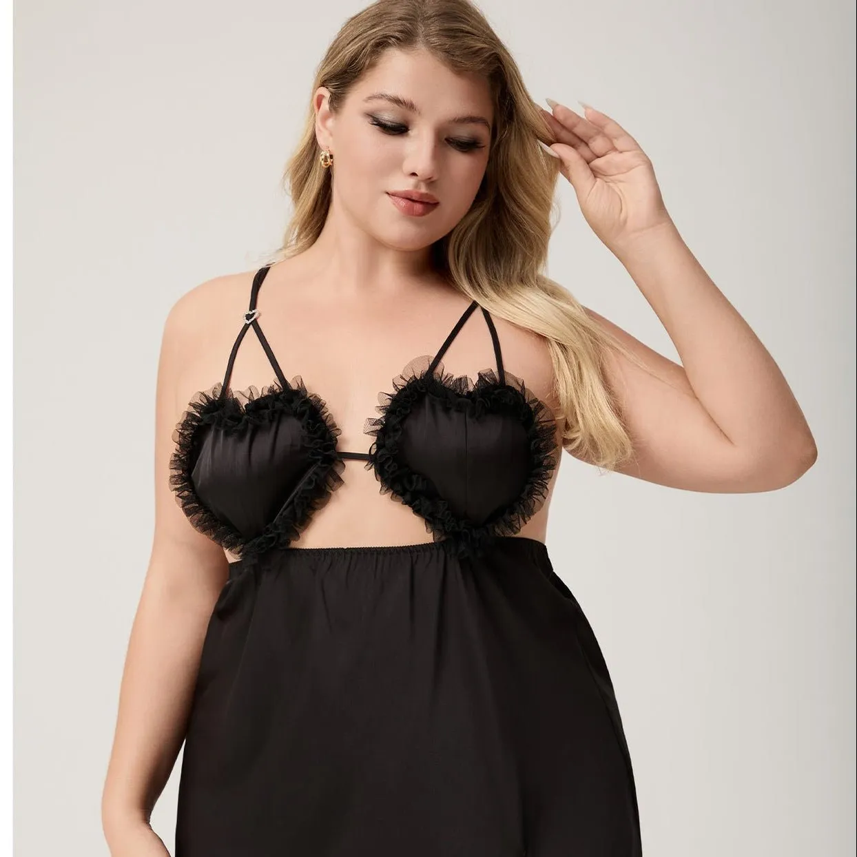 The Lace Temptation | Black Lace Satin Strap Mini Sleep Dress sold by Negative product image thumbnail 3