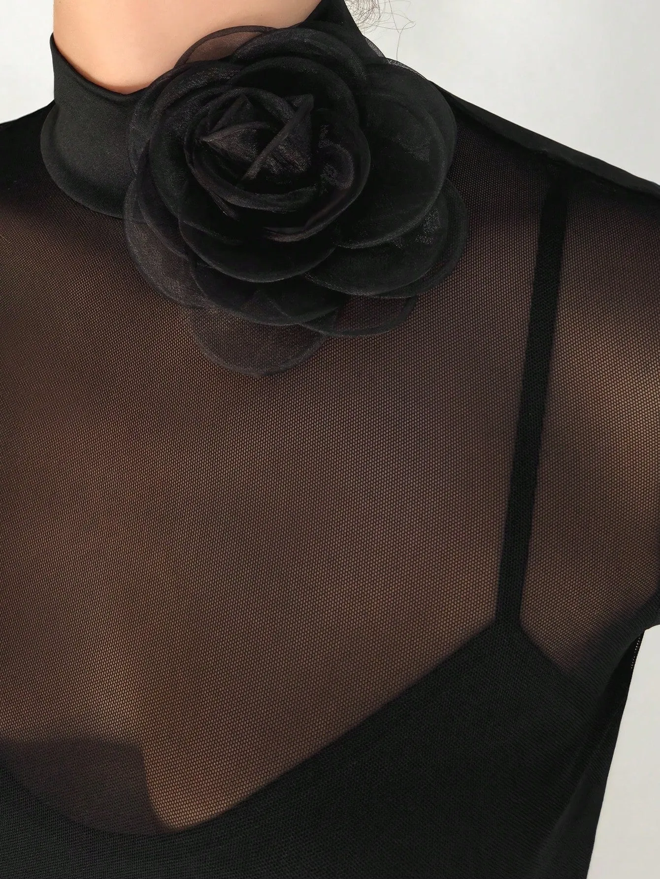 1pc Black Mesh Floral 3D Applique Long Sleeve Bodycon Dress For Women sold by Negative product image thumbnail 5