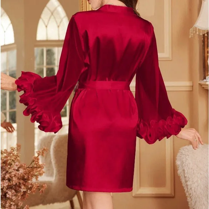 The Velvet Crush | Valentine’s V-Neck Lace Trim Robe sold by Negative product image thumbnail 3