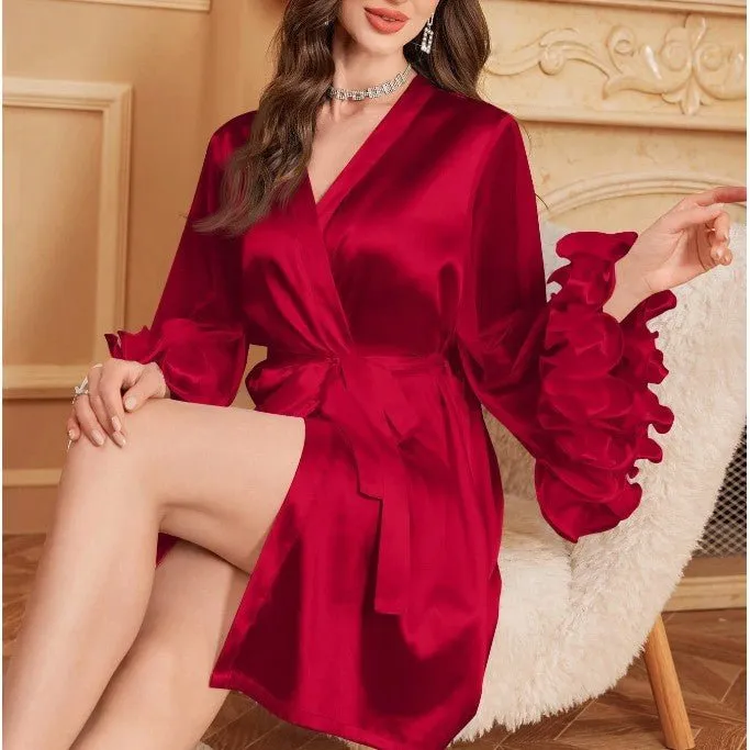 The Velvet Crush | Valentine’s V-Neck Lace Trim Robe sold by Negative