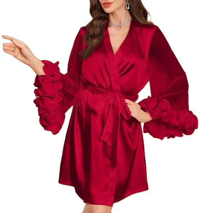 The Velvet Crush | Valentine’s V-Neck Lace Trim Robe sold by Negative product image thumbnail 5