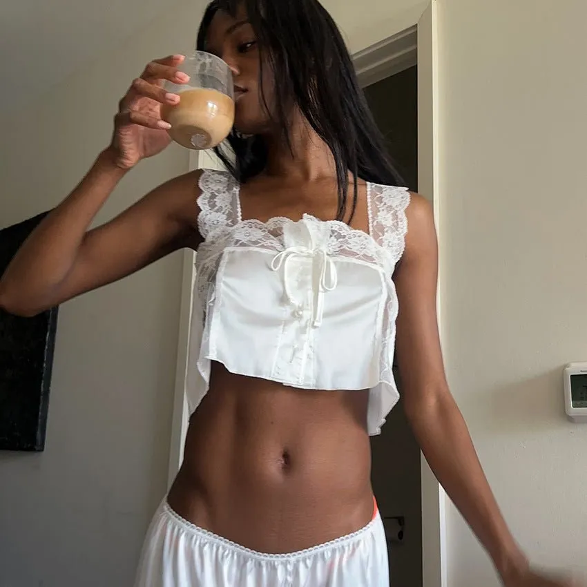 The Ivory Muse | Sleeveless Knitted Lace & Faux Silk 2-Piece Set sold by Negative product image thumbnail 4