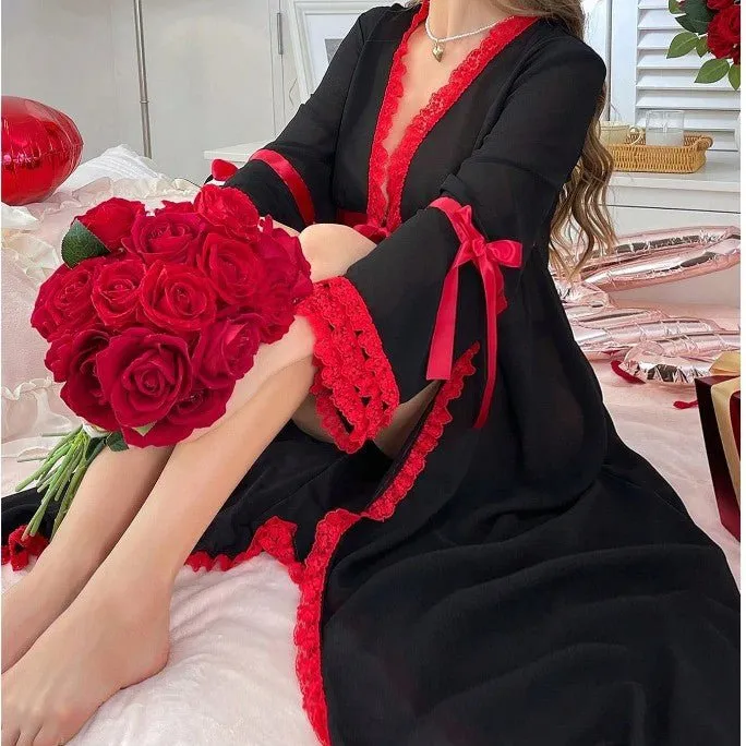 The Onyx Longline | Sheer Lace Trim Summer Robe & Housecoat sold by Negative product image thumbnail 2