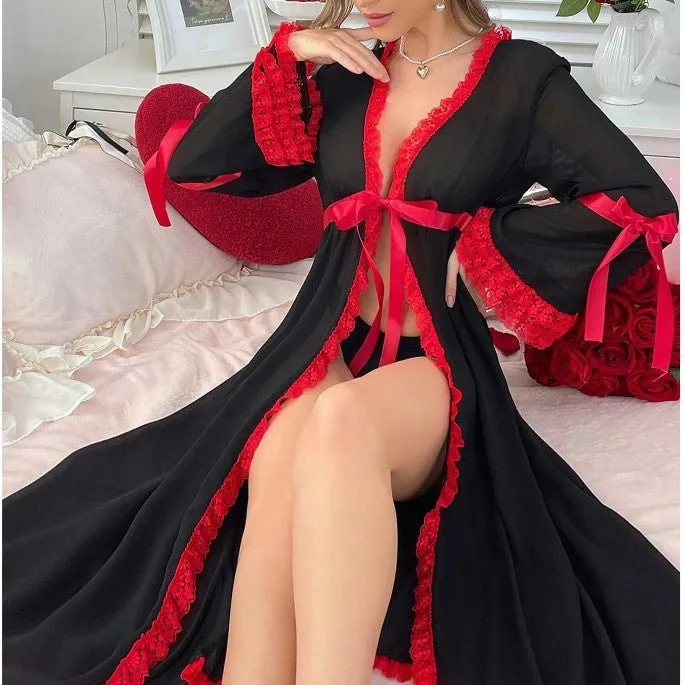 The Onyx Longline | Sheer Lace Trim Summer Robe & Housecoat sold by Negative