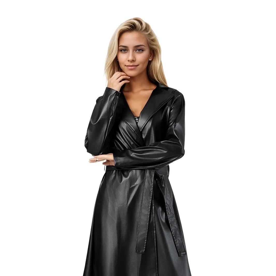 The Eternal Edge | Women's Extended Slim-Fit PU Leather Trench Coat FD sold by Negative product image thumbnail 5