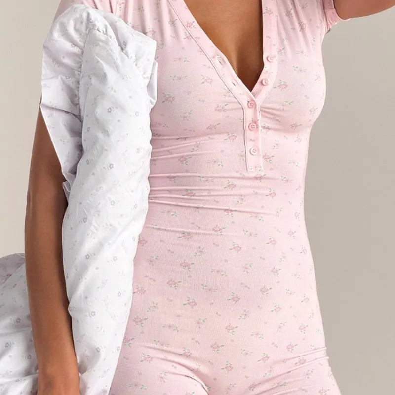 Pastel Reverie | V-Neck Printed Knit Loungewear Jumpsuit made by Negative