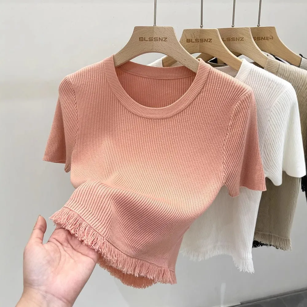 Women’s Bingshuang Silk Tassel T-Shirt – Sweet & Spicy Slim Fit Top FD sold by Negative product image thumbnail 2