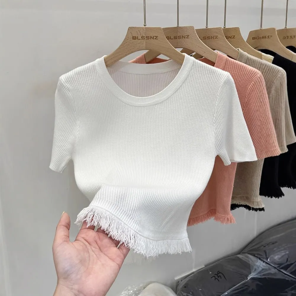 Women’s Bingshuang Silk Tassel T-Shirt – Sweet & Spicy Slim Fit Top FD sold by Negative product image thumbnail 3