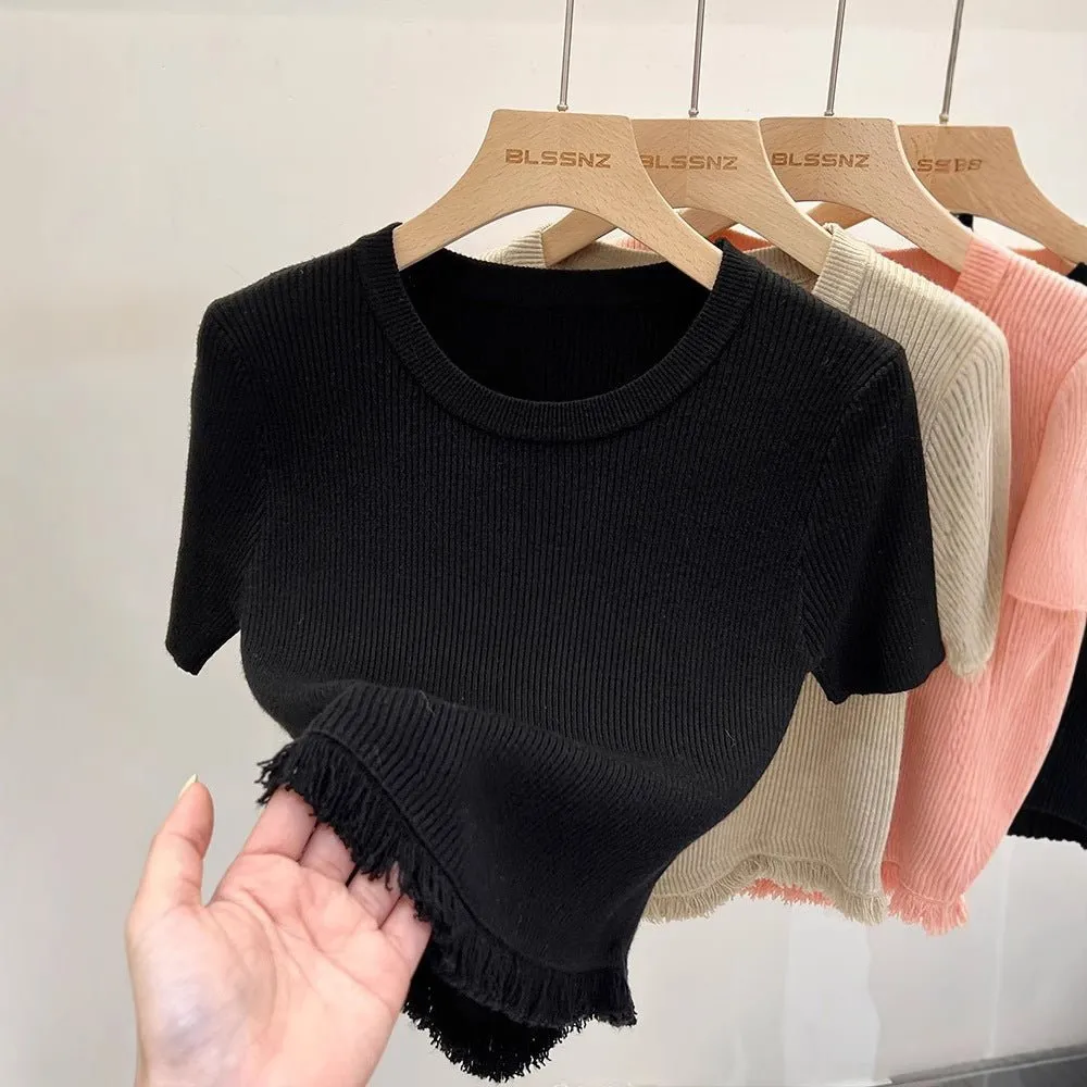 Women’s Bingshuang Silk Tassel T-Shirt – Sweet & Spicy Slim Fit Top FD sold by Negative product image thumbnail 4